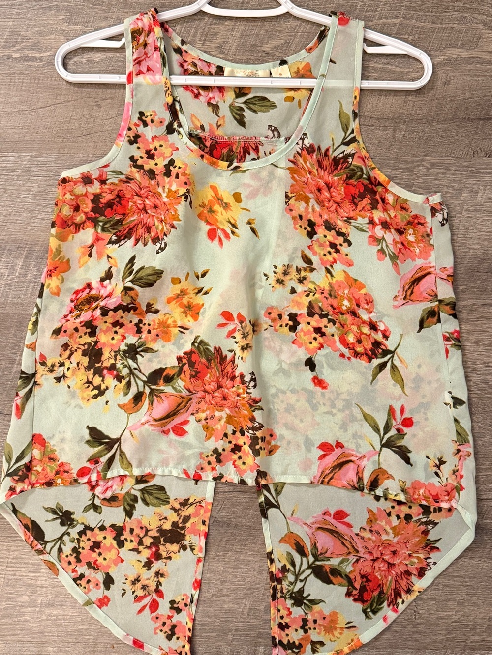 Floral High-Low Tank Top - Mint & Coral